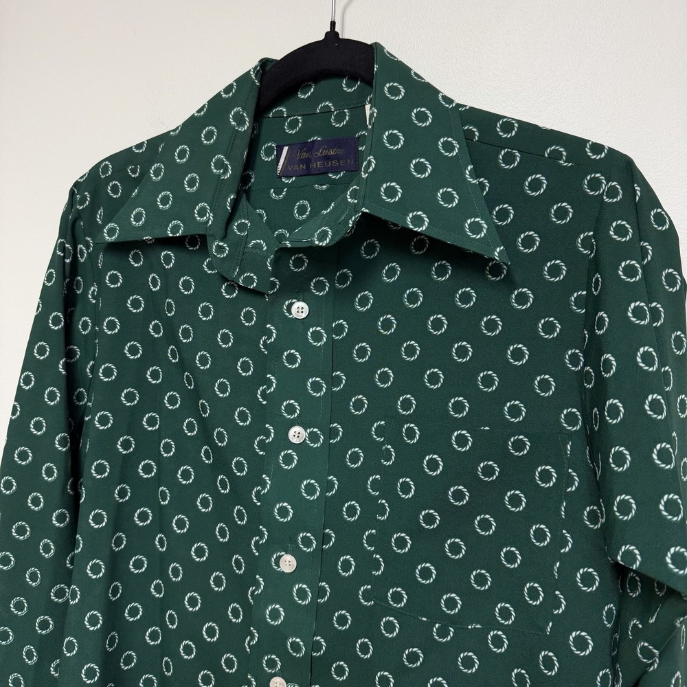 Vintage 70s Van Heusen Van Lustre Mens Shirt Green Rope Circles 15 34/35